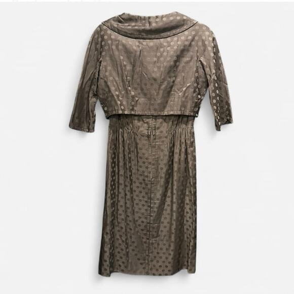 Vintage 50s Two Piece Brown Polka Dot Print Dress And Jacket Peter Pan Collar - Picture 3 of 12